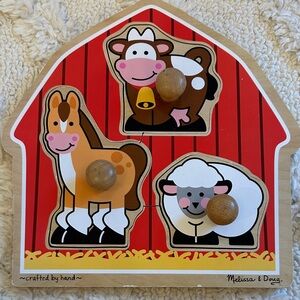 1+ Melissa & Doug Barnyard Animals Wooden Jumbo Knob Puzzle - Red, Brown, White